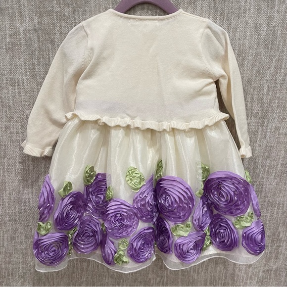 American Princess Ivory and Purple Rosette Dress with Cardigan - Picture 5 of 11